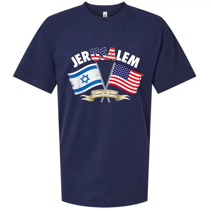 Jerusalem Israel Usa American Flag Sueded Cloud Jersey T-Shirt