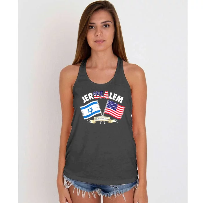 Jerusalem Israel Usa American Flag Women's Knotted Racerback Tank