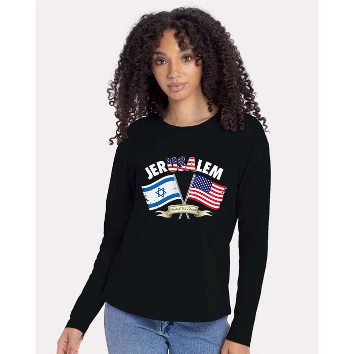 Jerusalem Israel Usa American Flag Womens Cotton Relaxed Long Sleeve T-Shirt