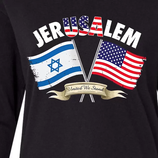 Jerusalem Israel Usa American Flag Womens Cotton Relaxed Long Sleeve T-Shirt