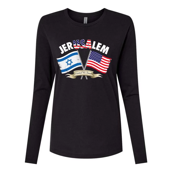 Jerusalem Israel Usa American Flag Womens Cotton Relaxed Long Sleeve T-Shirt