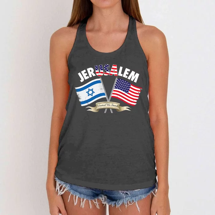 Jerusalem Israel Usa American Flag Women's Knotted Racerback Tank