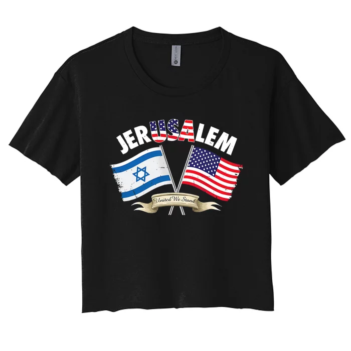 Jerusalem Israel Usa American Flag Women's Crop Top Tee