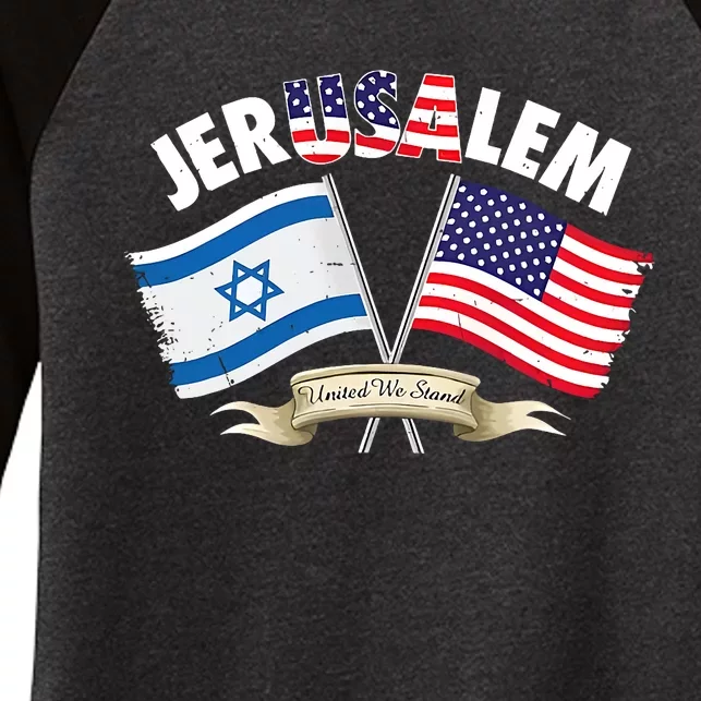 Jerusalem Israel Usa American Flag Women's Tri-Blend 3/4-Sleeve Raglan Shirt