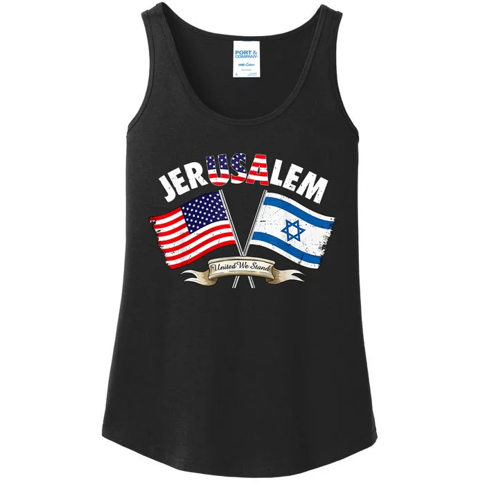 Jerusalem Israel Usa American Flag Ladies Essential Tank