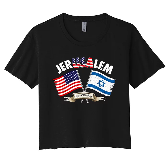 Jerusalem Israel Usa American Flag Women's Crop Top Tee