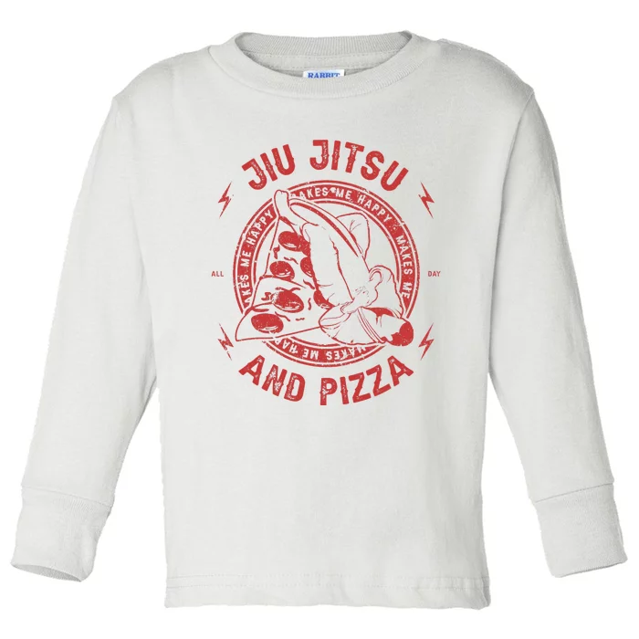 Jiu Jitsu And Pizza Funny Jujitsu BJJ and Mixed Martial Arts Toddler Long Sleeve Shirt