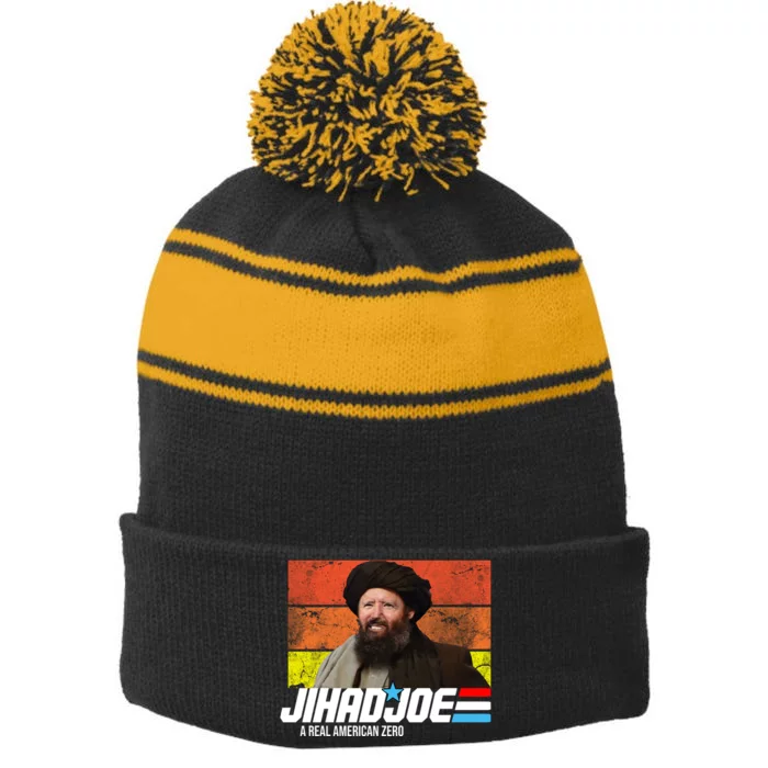 Jhad Joe A Real American Zero Anti Biden Funny Stripe Pom Pom Beanie