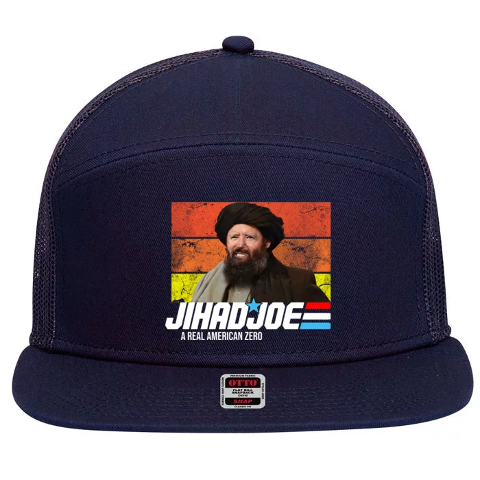 Jhad Joe A Real American Zero Anti Biden Funny 7 Panel Mesh Trucker Snapback Hat