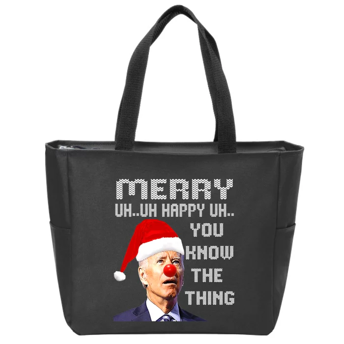 Jingle Joe Biden Funny Santa Trump Ugly Christmas Sweater Zip Tote Bag