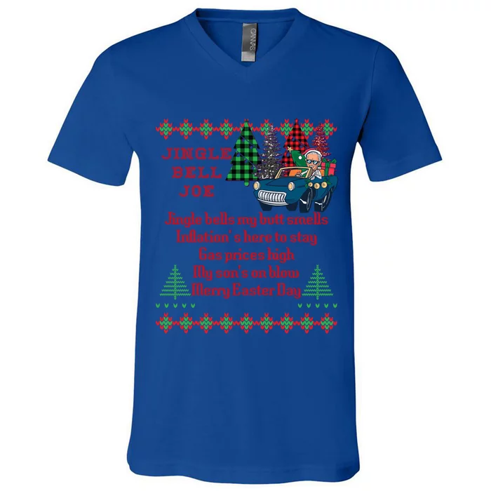 Jingle Joe Biden Xmas Carol Trump Ugly Christmas Sweater Gift V-Neck T-Shirt