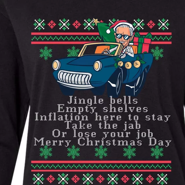 Jingle Joe Biden Funny Santa Trump Ugly Christmas Sweater Womens Cotton Relaxed Long Sleeve T-Shirt