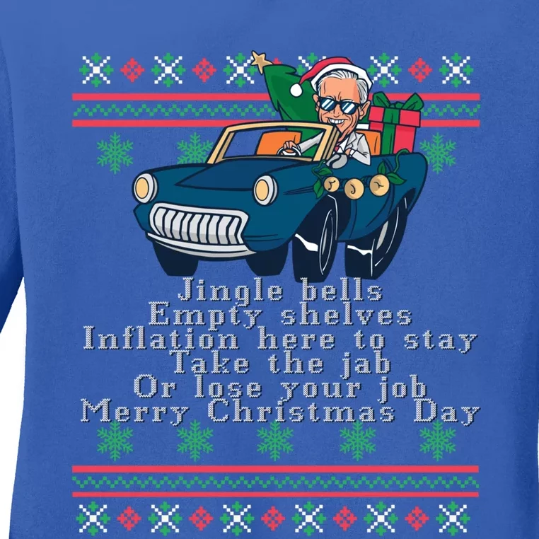 Jingle Joe Biden Funny Santa Trump Ugly Christmas Gift Ladies Long Sleeve Shirt