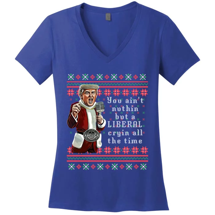 Jingle Joe Biden Xmas Carol Trump Ugly Christmas Sweater Gift Women's V-Neck T-Shirt