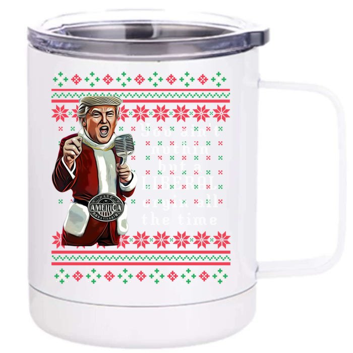 Jingle Joe Biden Xmas Carol Trump Ugly Christmas Sweater Gift Front & Back 12oz Stainless Steel Tumbler Cup