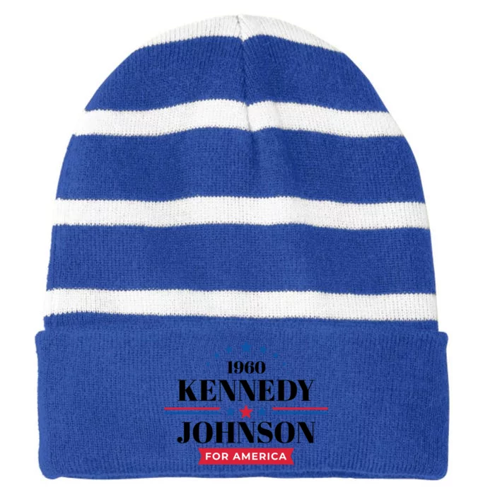 Jfk John F Kennedy Johnson Campaign Funny Gift Striped Beanie with Solid Band