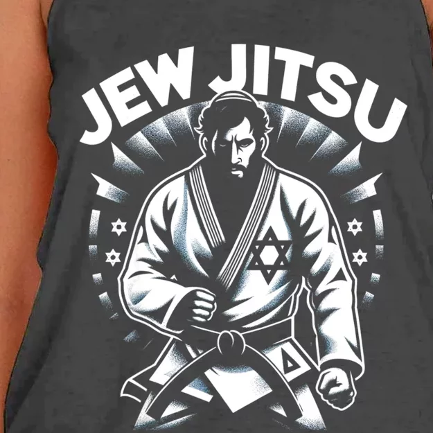 Jew Jitsu Israeli Man Jiu Jitsu Fighter Funny Jewish Women's Knotted Racerback Tank