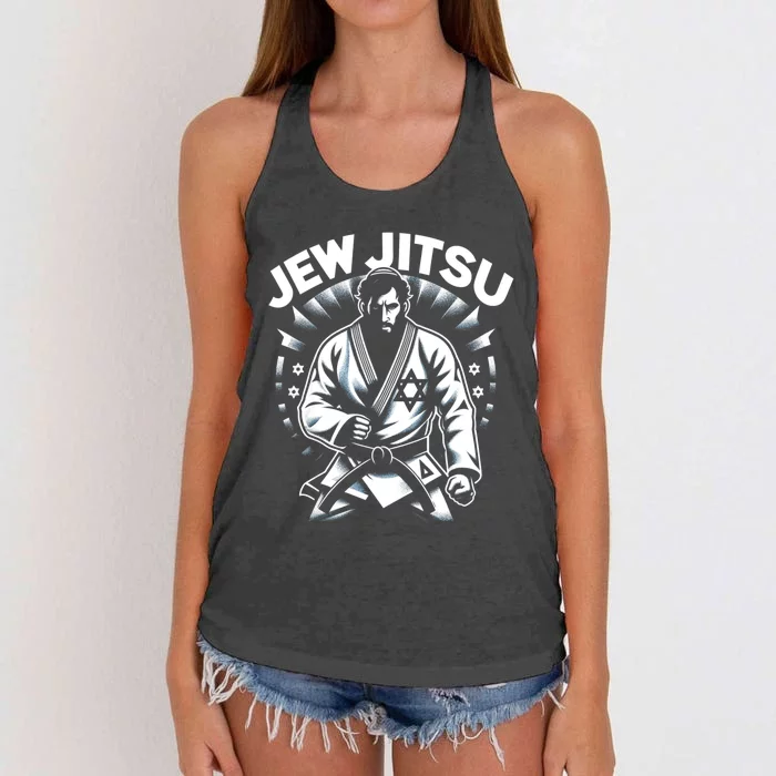 Jew Jitsu Israeli Man Jiu Jitsu Fighter Funny Jewish Women's Knotted Racerback Tank