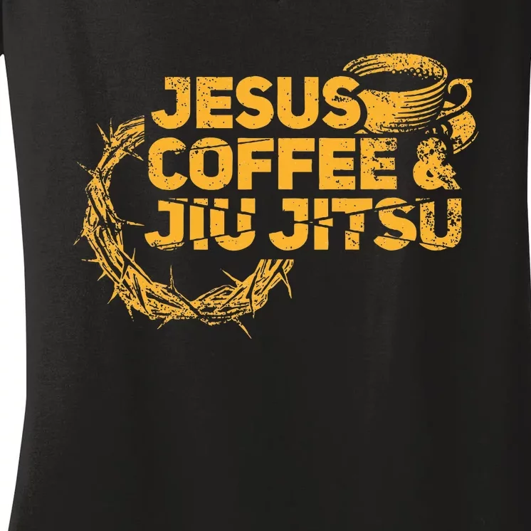 Jesus Jiu Jitsu & Coffee For Christian Martial Arts Fan Women's V-Neck T-Shirt