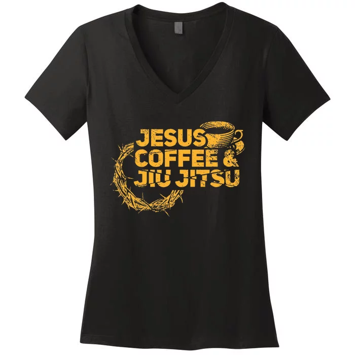 Jesus Jiu Jitsu & Coffee For Christian Martial Arts Fan Women's V-Neck T-Shirt