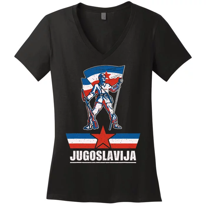 Jugoslavija Jugo Jebiga Balkan Sfrj Jugoslavia Women's V-Neck T-Shirt