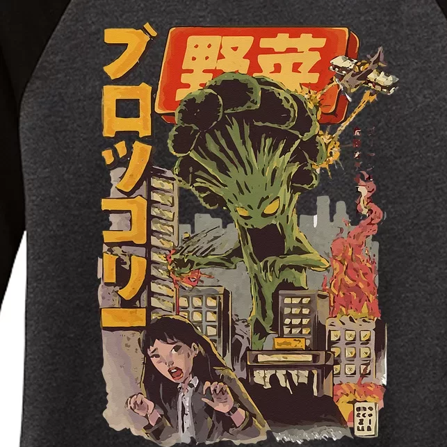 Japanese Japan Kaiju Vegetable Broccoli Anime Women's Tri-Blend 3/4-Sleeve Raglan Shirt