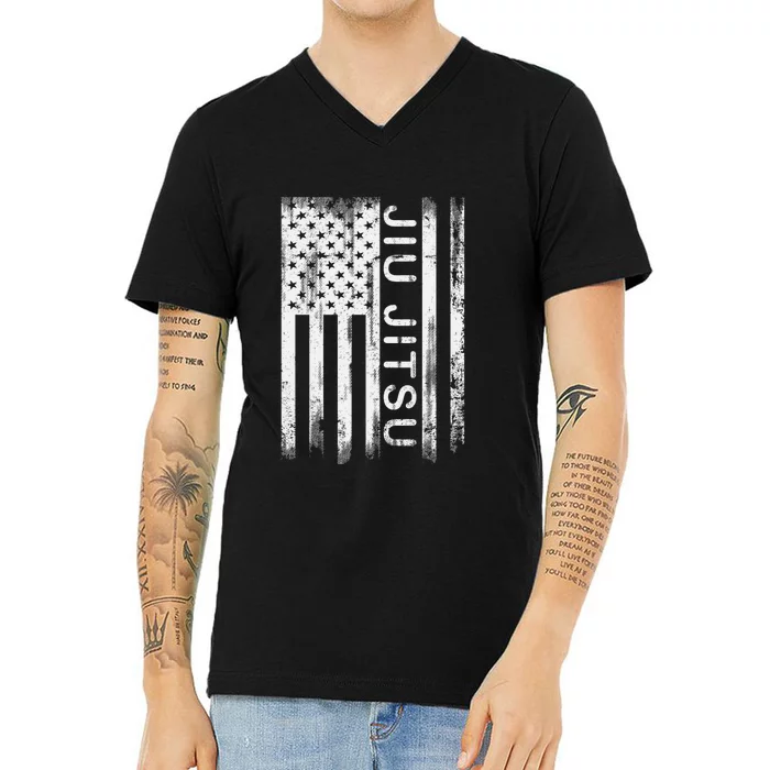 Jiu Jitsu Martial Arts American Flag V-Neck T-Shirt