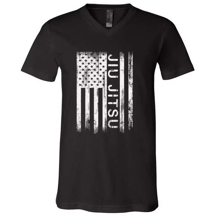 Jiu Jitsu Martial Arts American Flag V-Neck T-Shirt