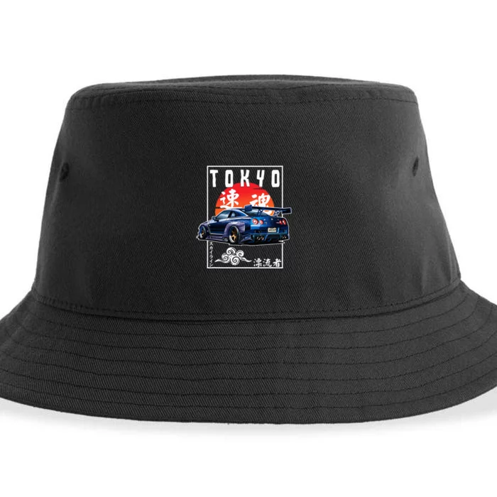 Jdm Japanese Streetwear Tokyo R34 Car Drift Car Lovers Sustainable Bucket Hat