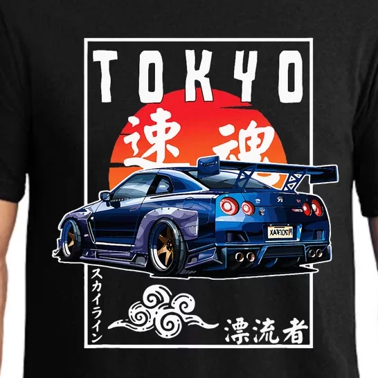 Jdm Japanese Streetwear Tokyo R34 Car Drift Car Lovers Pajama Set