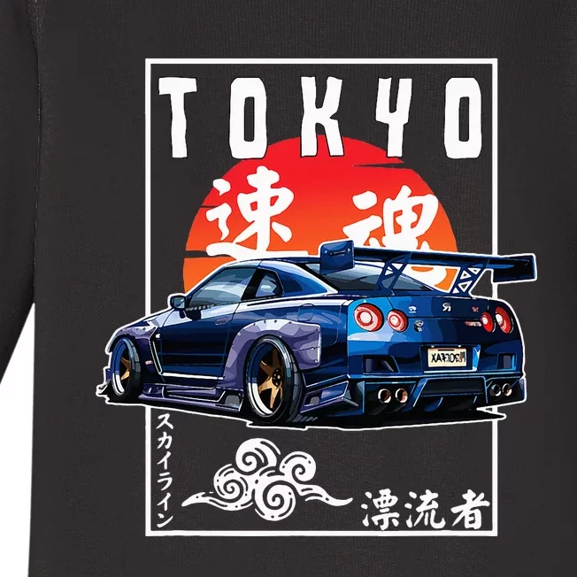 Jdm Japanese Streetwear Tokyo R34 Car Drift Car Lovers Baby Long Sleeve Bodysuit