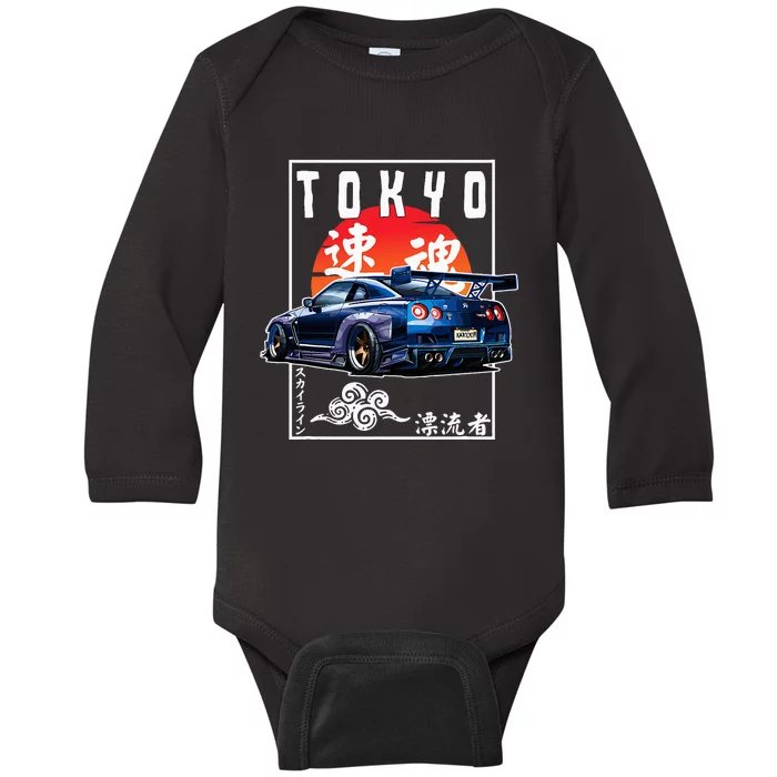 Jdm Japanese Streetwear Tokyo R34 Car Drift Car Lovers Baby Long Sleeve Bodysuit