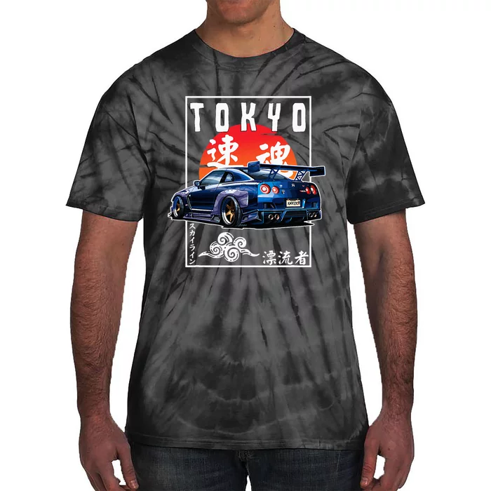 Jdm Japanese Streetwear Tokyo R34 Car Drift Car Lovers Tie-Dye T-Shirt