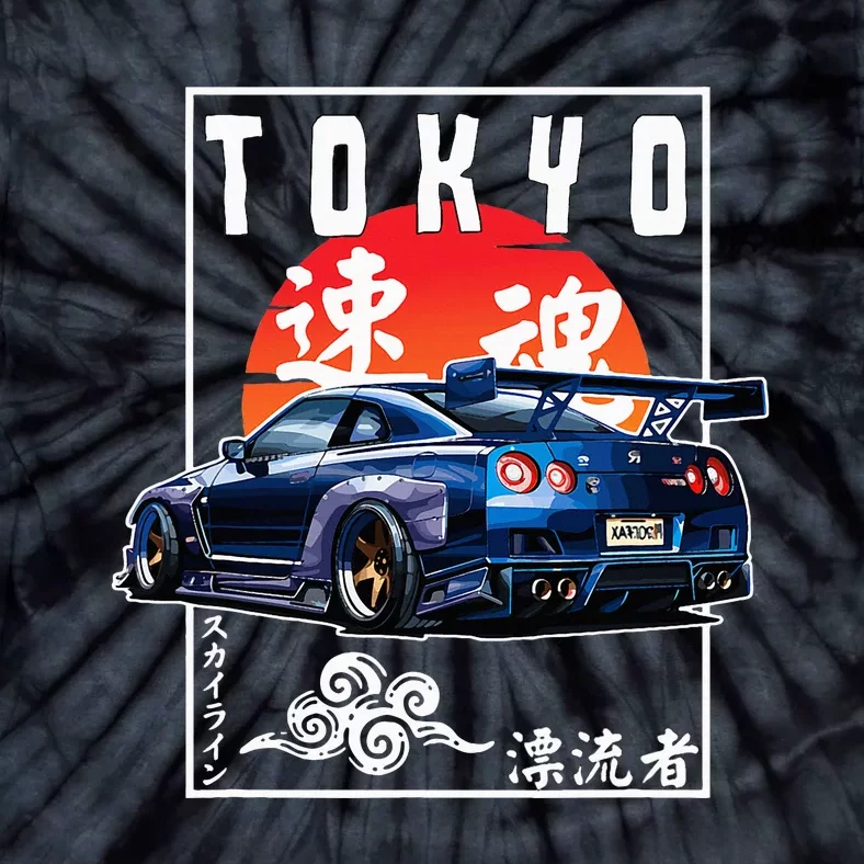 Jdm Japanese Streetwear Tokyo R34 Car Drift Car Lovers Tie-Dye T-Shirt