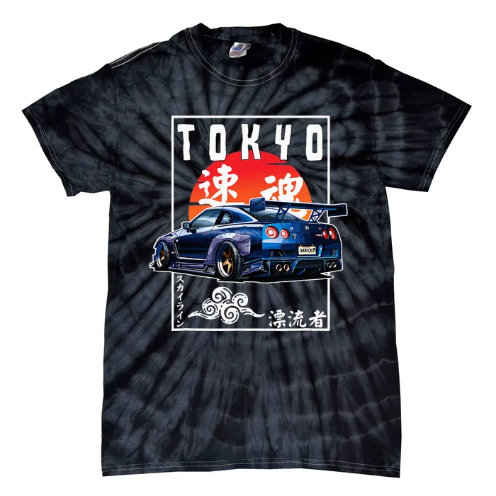 Jdm Japanese Streetwear Tokyo R34 Car Drift Car Lovers Tie-Dye T-Shirt