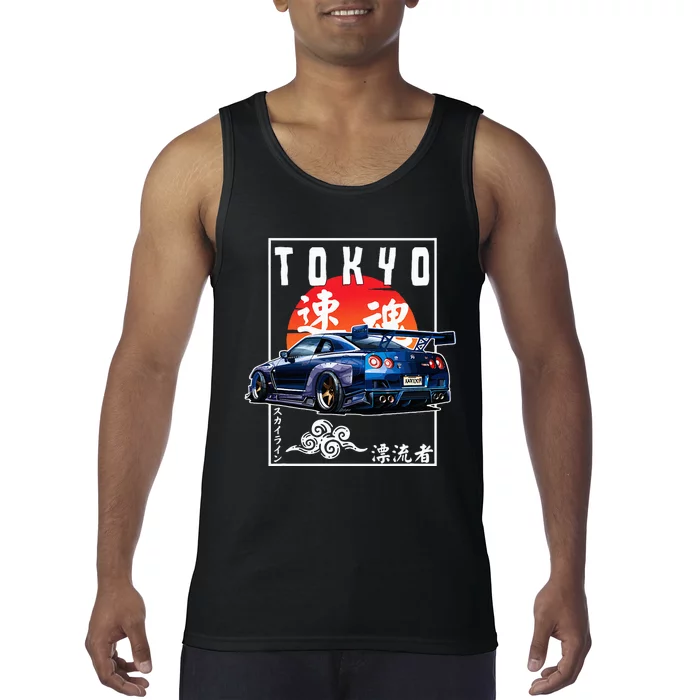 Jdm Japanese Streetwear Tokyo R34 Car Drift Car Lovers Tank Top