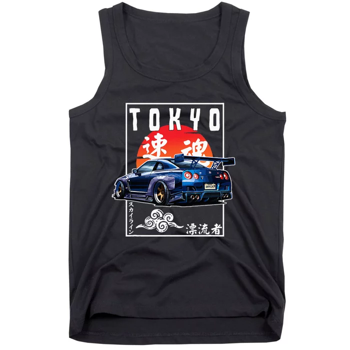 Jdm Japanese Streetwear Tokyo R34 Car Drift Car Lovers Tank Top