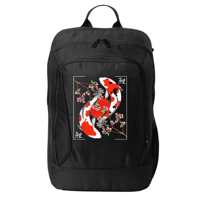 Japanese Koi Carp Fish Nishikigoi Aesthetic Cherry Blossom City Backpack