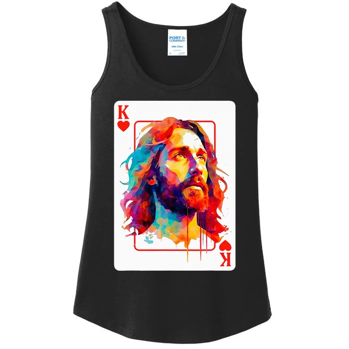 Jesus King Card Christian Christ Religious Believer Hearts Ladies Essential Tank