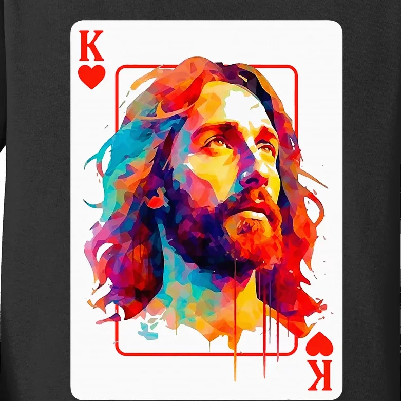 Jesus King Card Christian Christ Religious Believer Hearts Kids Long Sleeve Shirt