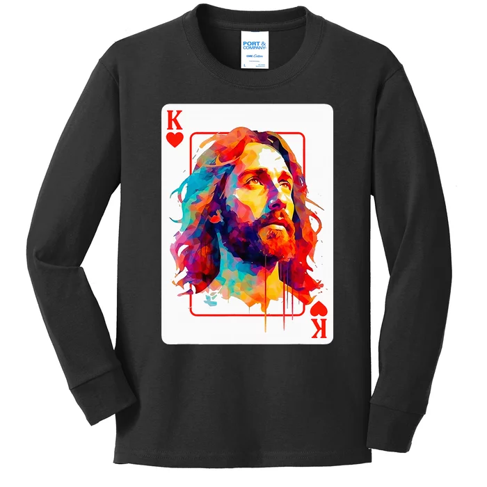 Jesus King Card Christian Christ Religious Believer Hearts Kids Long Sleeve Shirt