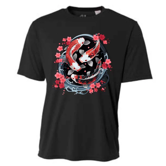 Japanese Koi Carp Ying Yang Nishikigoi Fish Cherry Blossom Cooling Performance Crew T-Shirt