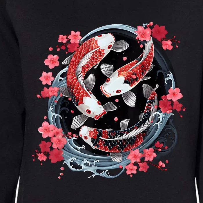 Japanese Koi Carp Ying Yang Nishikigoi Fish Cherry Blossom Womens California Wash Sweatshirt