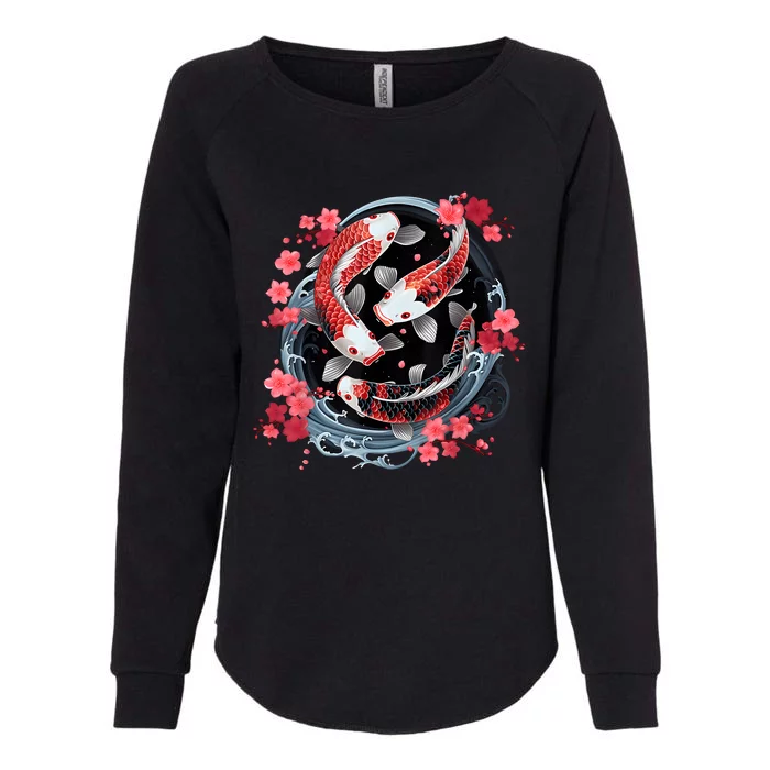 Japanese Koi Carp Ying Yang Nishikigoi Fish Cherry Blossom Womens California Wash Sweatshirt