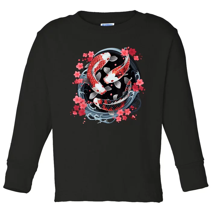 Japanese Koi Carp Ying Yang Nishikigoi Fish Cherry Blossom Toddler Long Sleeve Shirt