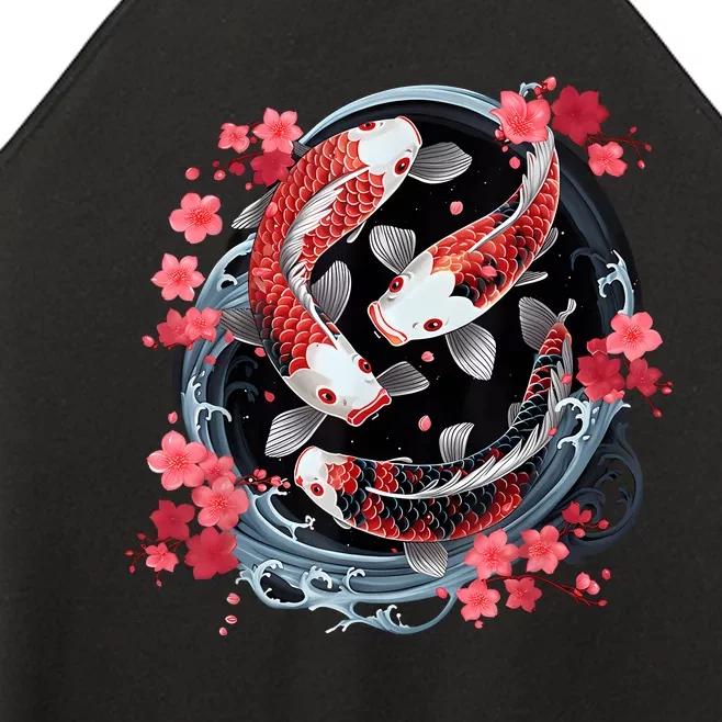 Japanese Koi Carp Ying Yang Nishikigoi Fish Cherry Blossom Women’s Perfect Tri Rocker Tank