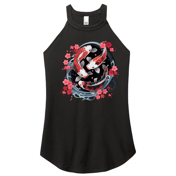 Japanese Koi Carp Ying Yang Nishikigoi Fish Cherry Blossom Women’s Perfect Tri Rocker Tank