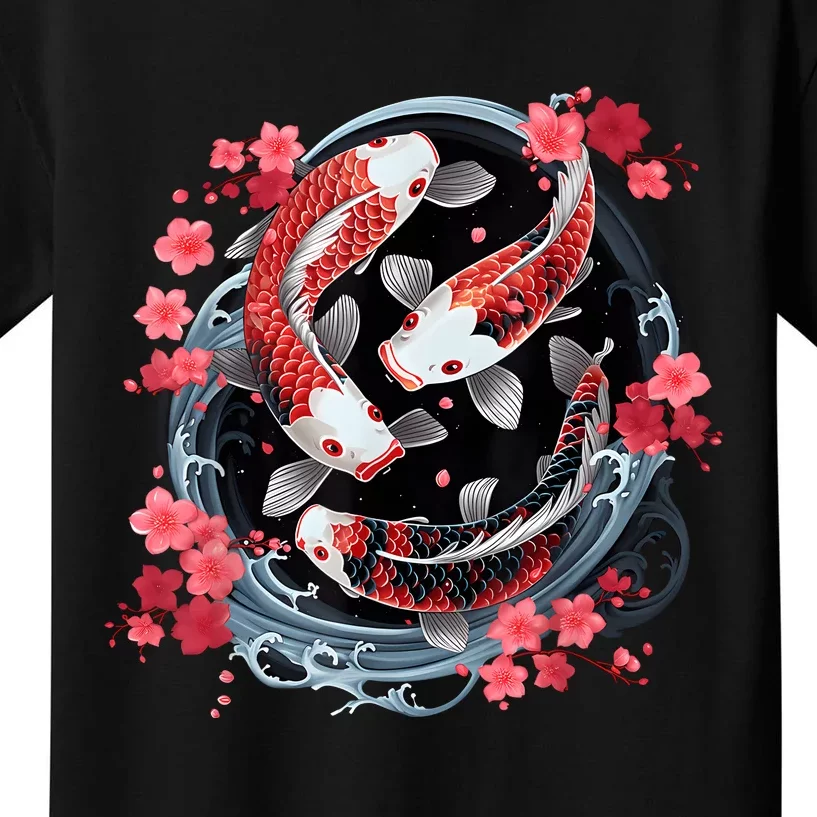 Japanese Koi Carp Ying Yang Nishikigoi Fish Cherry Blossom Kids T-Shirt