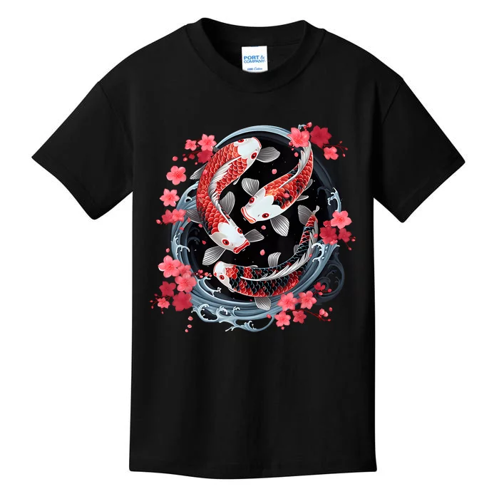 Japanese Koi Carp Ying Yang Nishikigoi Fish Cherry Blossom Kids T-Shirt