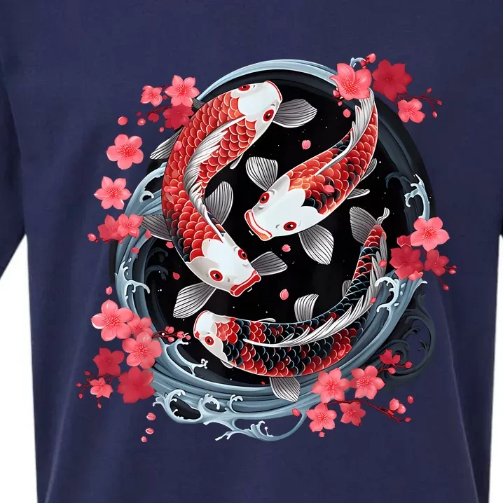 Japanese Koi Carp Ying Yang Nishikigoi Fish Cherry Blossom Sueded Cloud Jersey T-Shirt